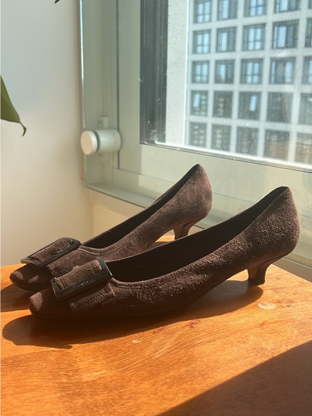 Vintage Prada Brown Suede Buckle Heels – Made in Italy